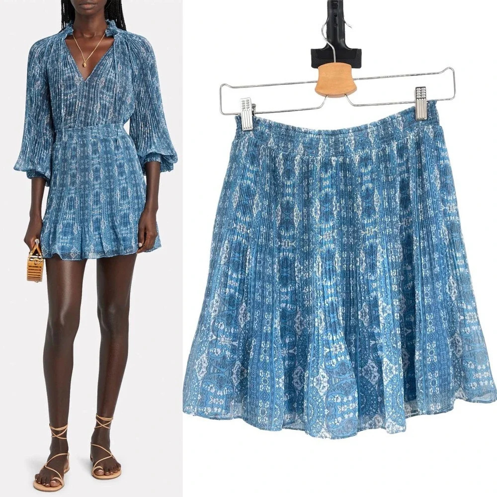Intermix Pleated Paisley Print‎ Mini Skirt Blue Size XL